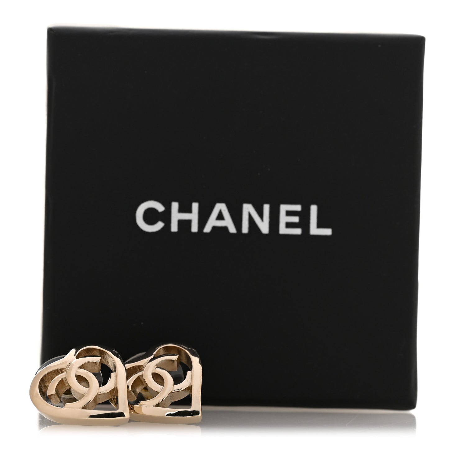 Metal CC Heart Coco In Love Earrings Gold
