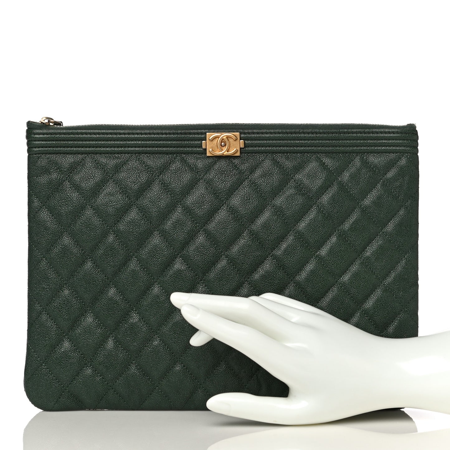 Caviar Quilted Medium Boy Cosmetic Case Green