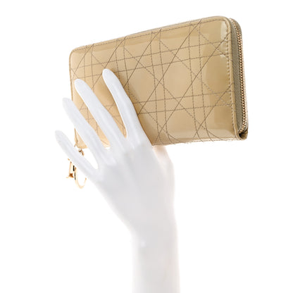 Christian Dior Patent Cannage Lady Dior Continental Zip Wallet Beige 2 of 6