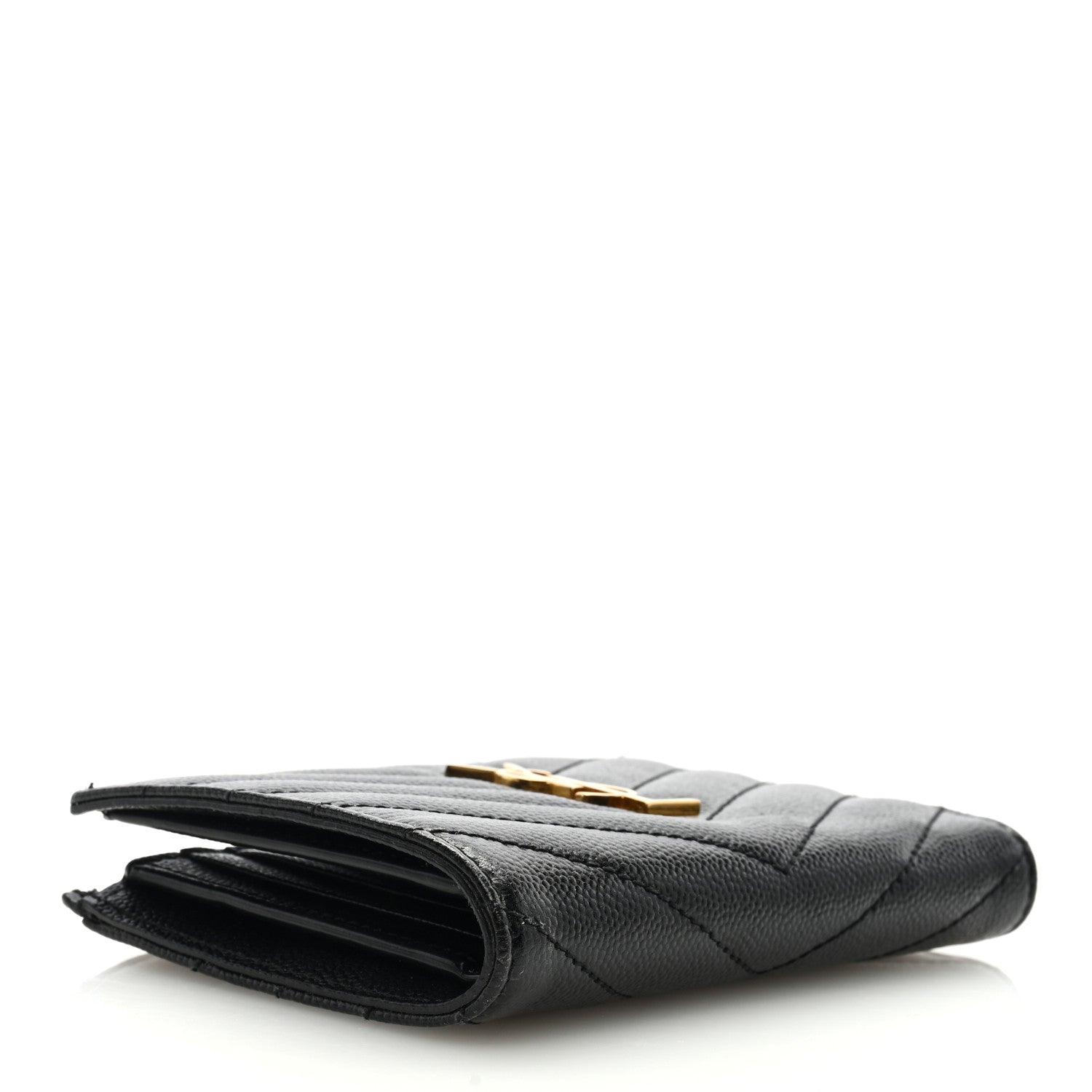 Saint Laurent Grain De Poudre Matelasse Chevron Monogram Zipped Two-Part Wallet Black 4 of 6