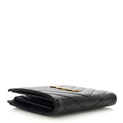 Saint Laurent Grain De Poudre Matelasse Chevron Monogram Zipped Two-Part Wallet Black 4 of 6