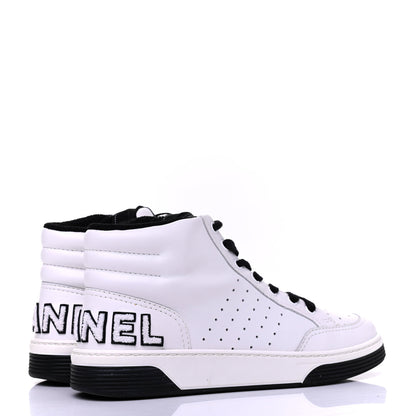 Chanel Calfskin Womens Logo High Top Sneakers 39 Black White 4 of 13