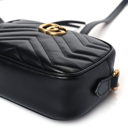 Gucci Calfskin Matelasse Mini GG Marmont Chain Shoulder Bag Black 9 of 9