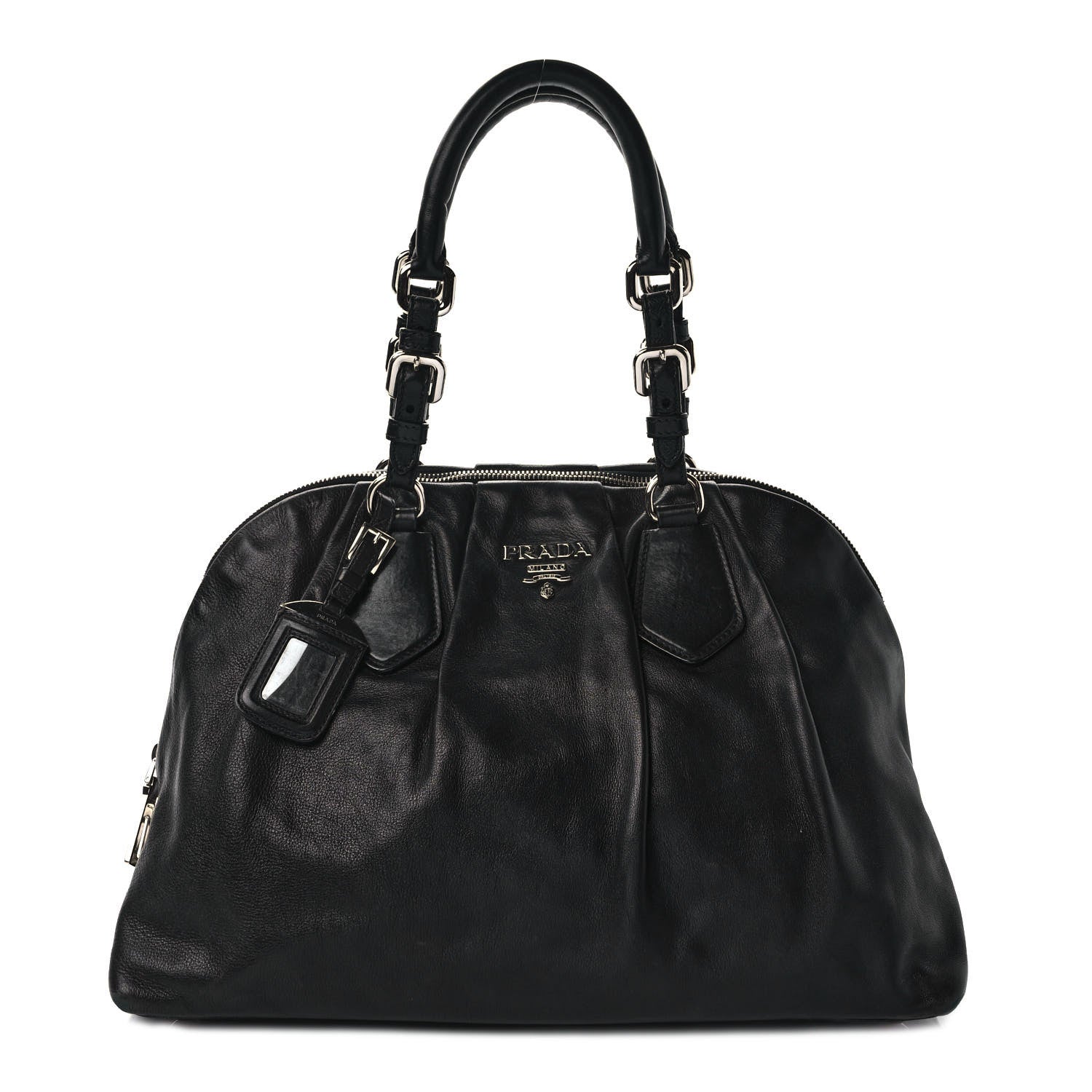 Prada Soft Calf Pleated Tote Black 1 of 9