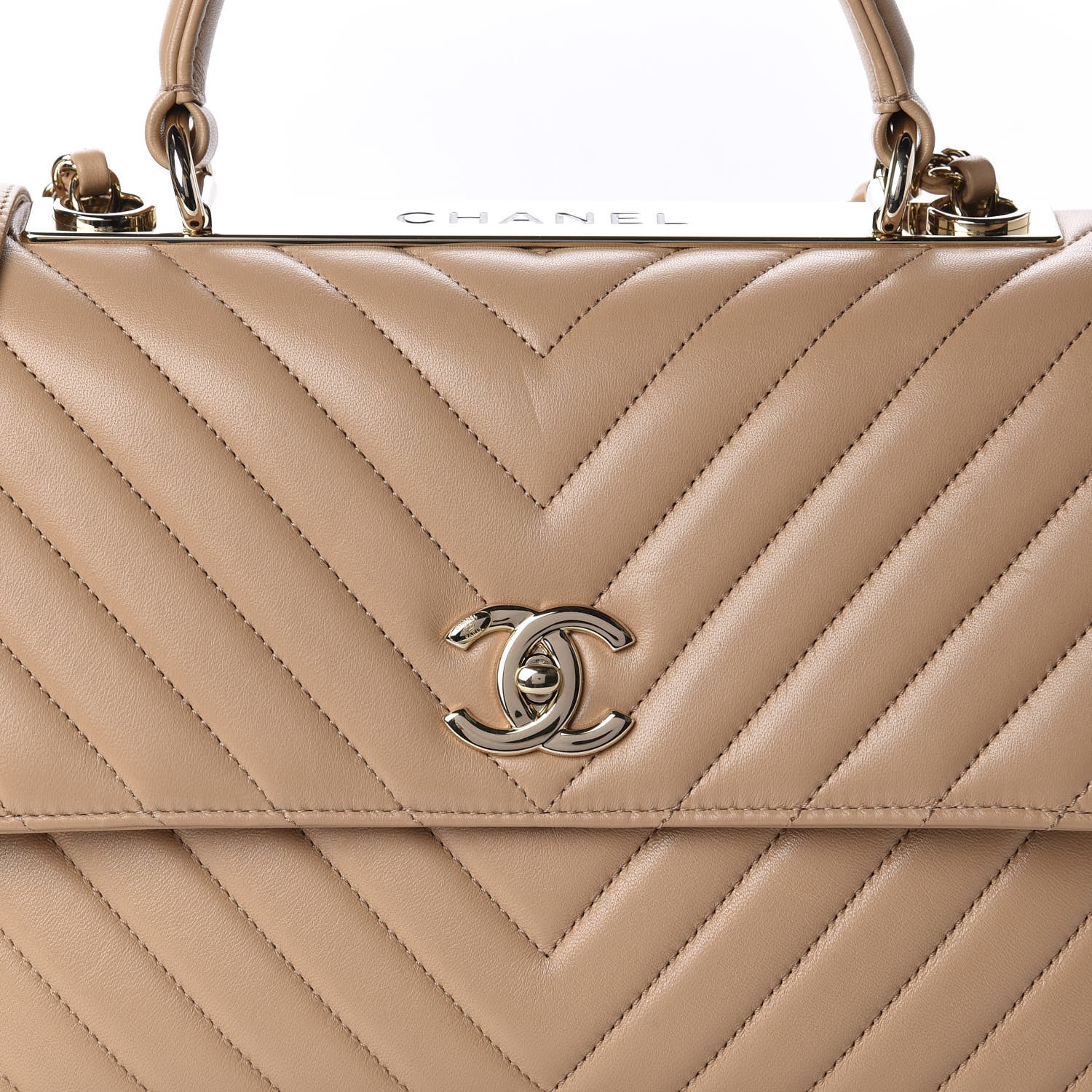 Chanel Lambskin Chevron Quilted Medium Trendy CC Dual Handle Flap Bag Beige 12 of 12