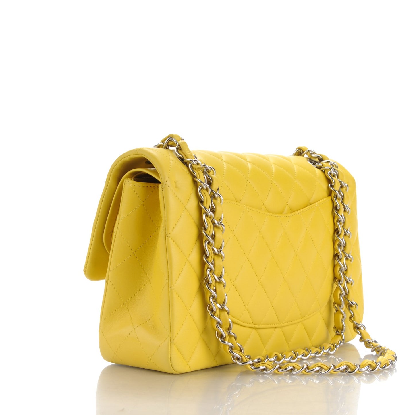 Lambskin Quilted Medium Double Flap Yellow
