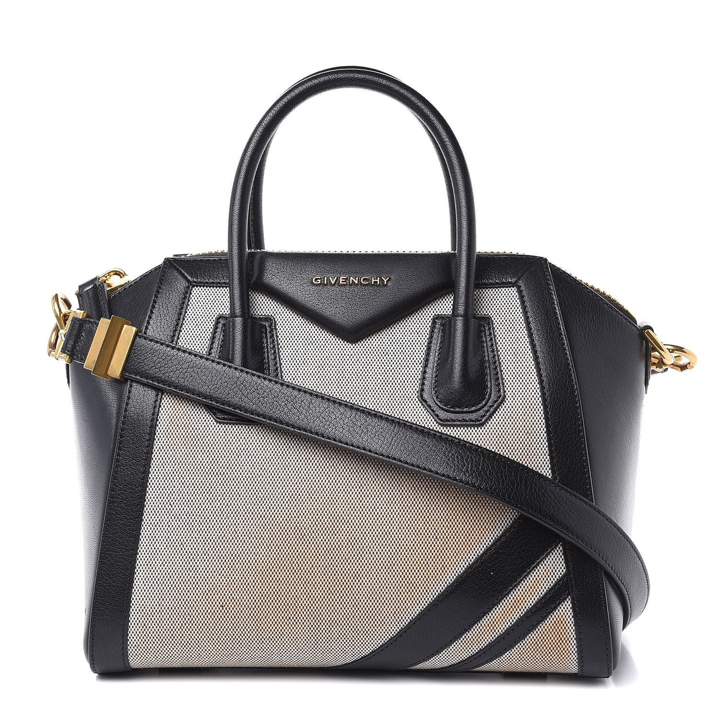 Canvas Sugar Goatskin Striped Small Antigona Black