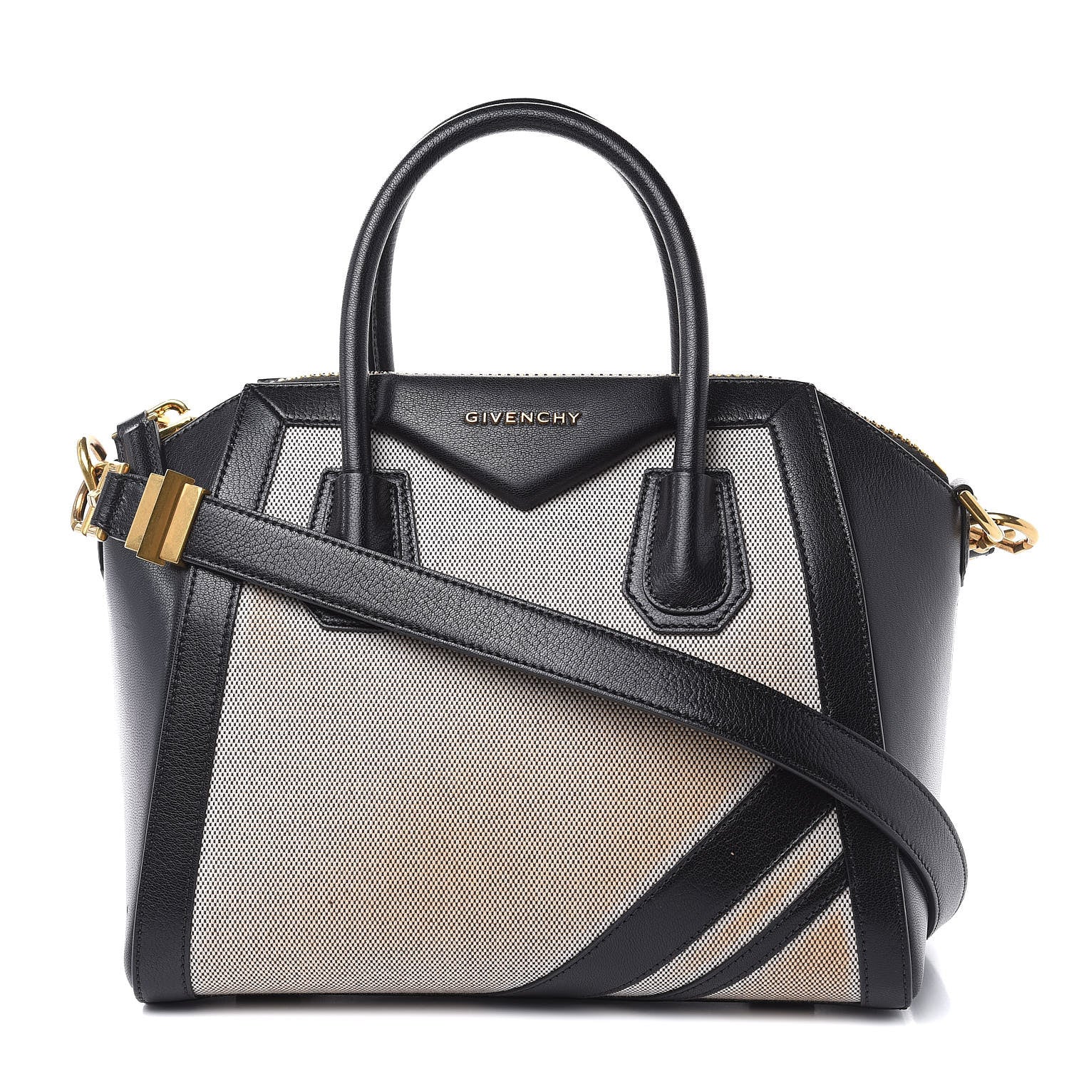 Givenchy Canvas Sugar Goatskin Striped Small Antigona Black 1 of 16