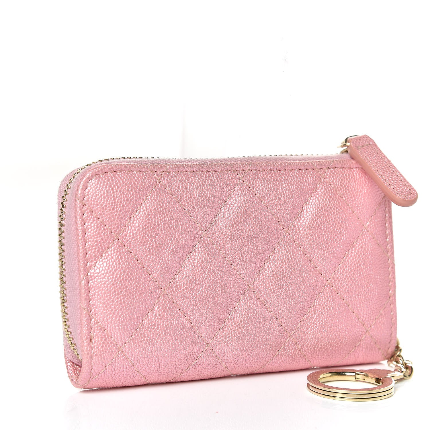 Chanel Iridescent Caviar Quilted Zipped Key Holder Case Rose Pink 3 of 8