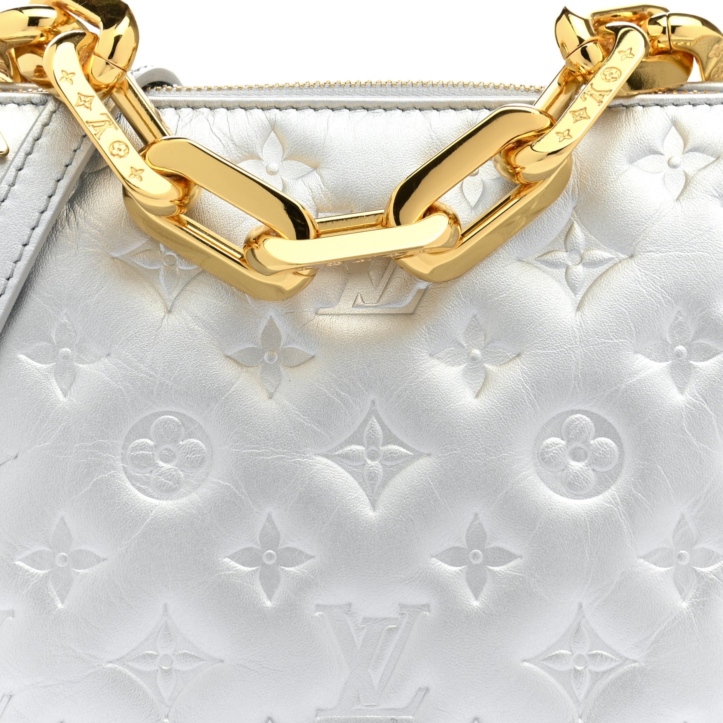 Lambskin Embossed Monogram Coussin BB Silver