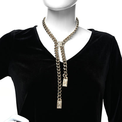 Chanel Chain Link Crystal CC Dog Tag Charm Necklace Gold 2 of 5