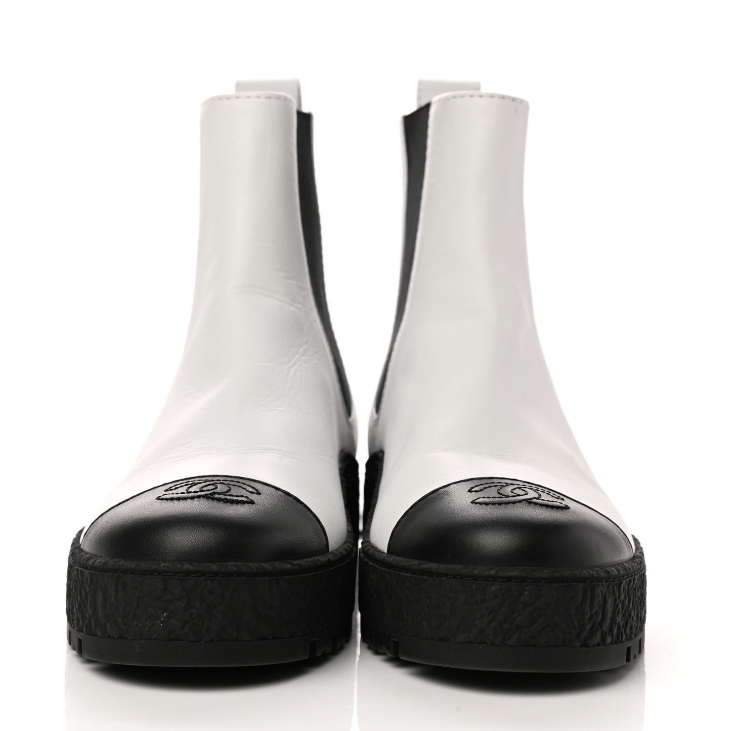 Calfskin Cap Toe CC Ankle Boots 37.5 White Black