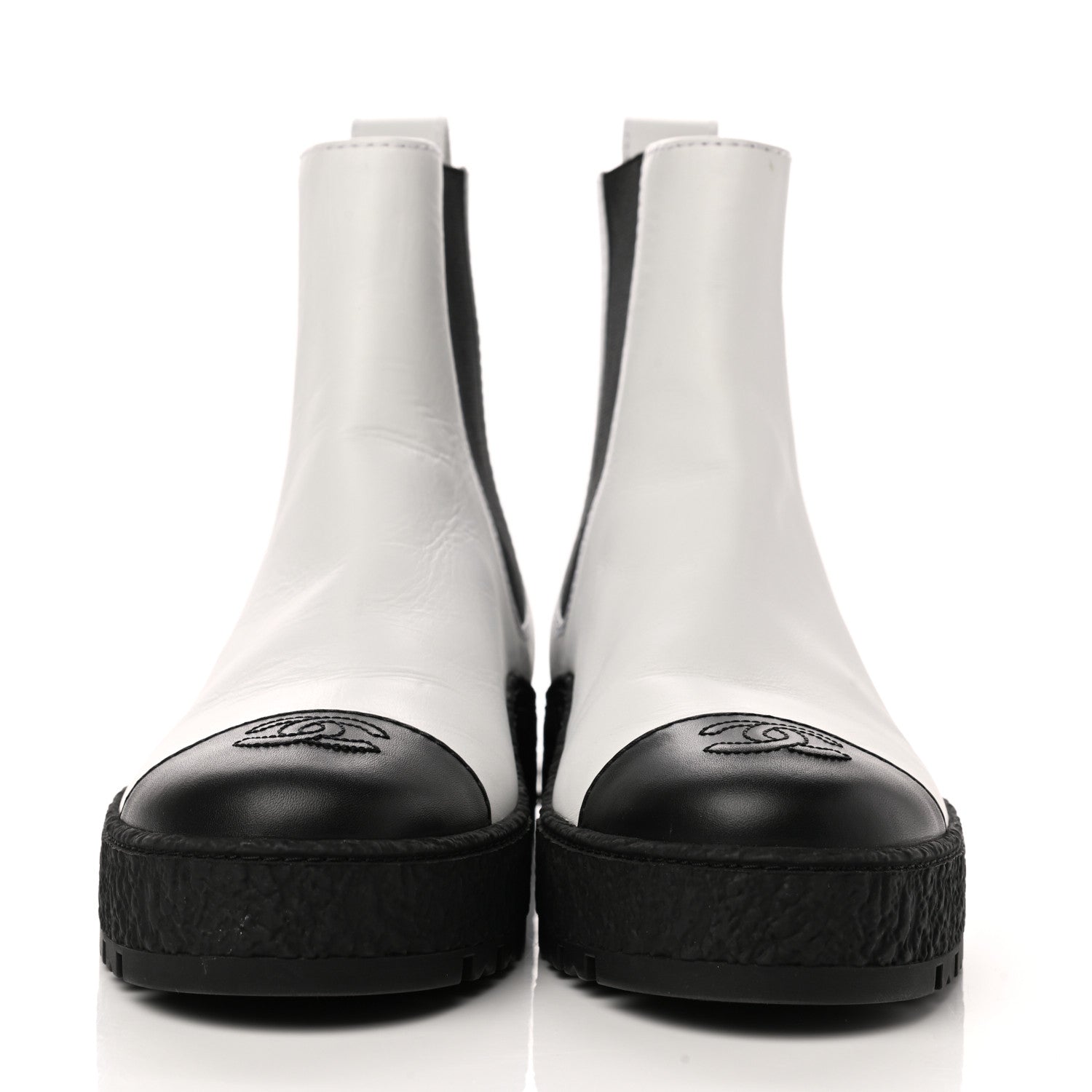 Chanel Calfskin Cap Toe CC Ankle Boots 37.5 White Black 2 of 9