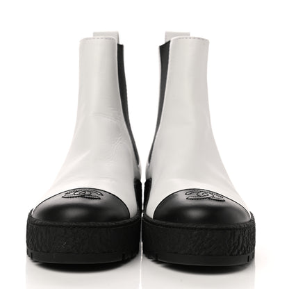 Chanel Calfskin Cap Toe CC Ankle Boots 37.5 White Black 2 of 9