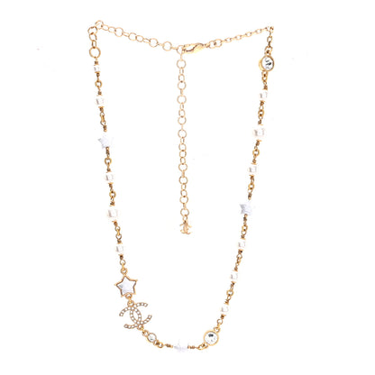 Chanel Metal Crystal Pearl CC Star Gold Pearly White 3 of 5