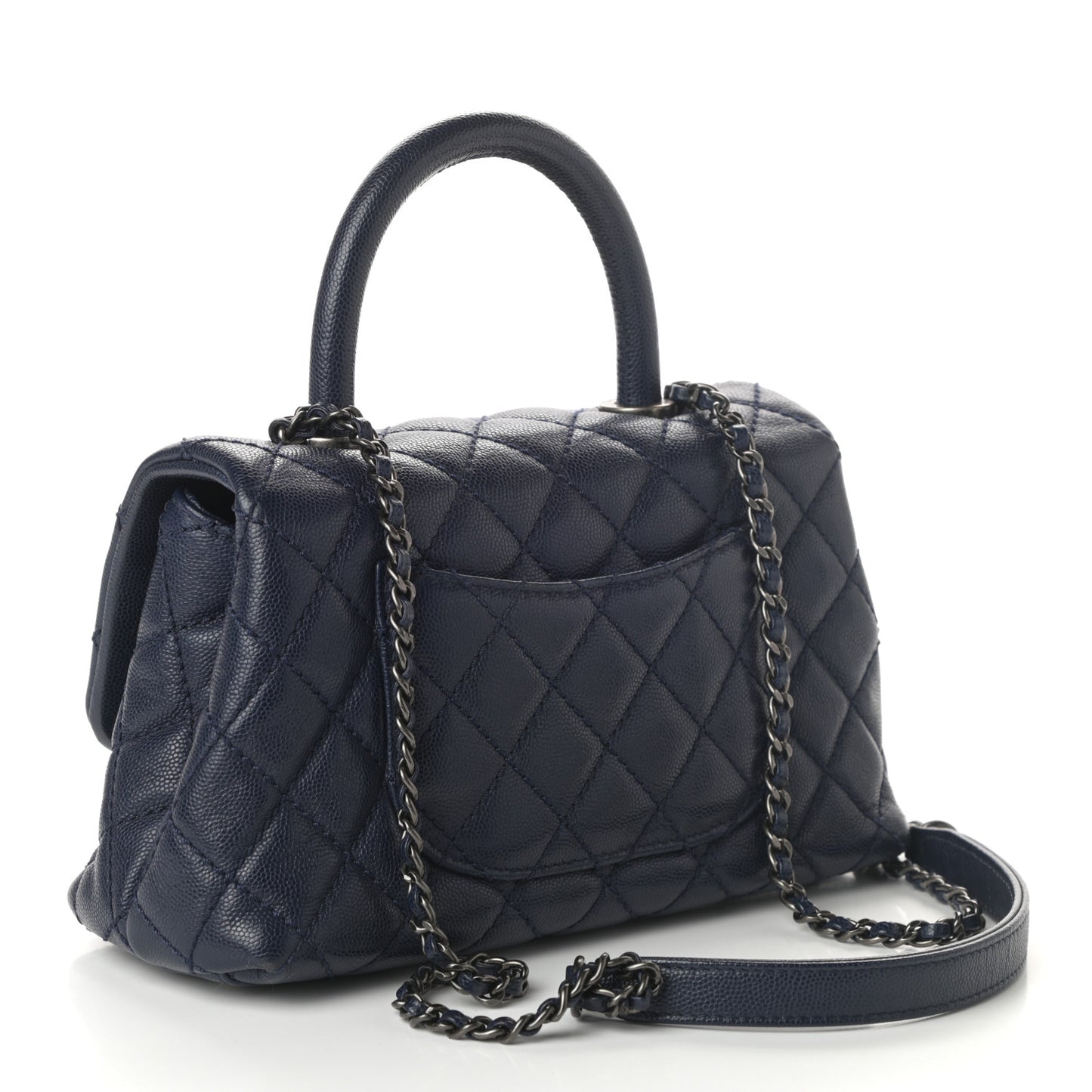 Caviar Quilted Mini Coco Handle Flap Navy Blue
