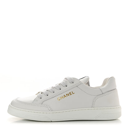 Chanel Calfskin Womens CC Logo Sneakers 37.5 White 1 of 10