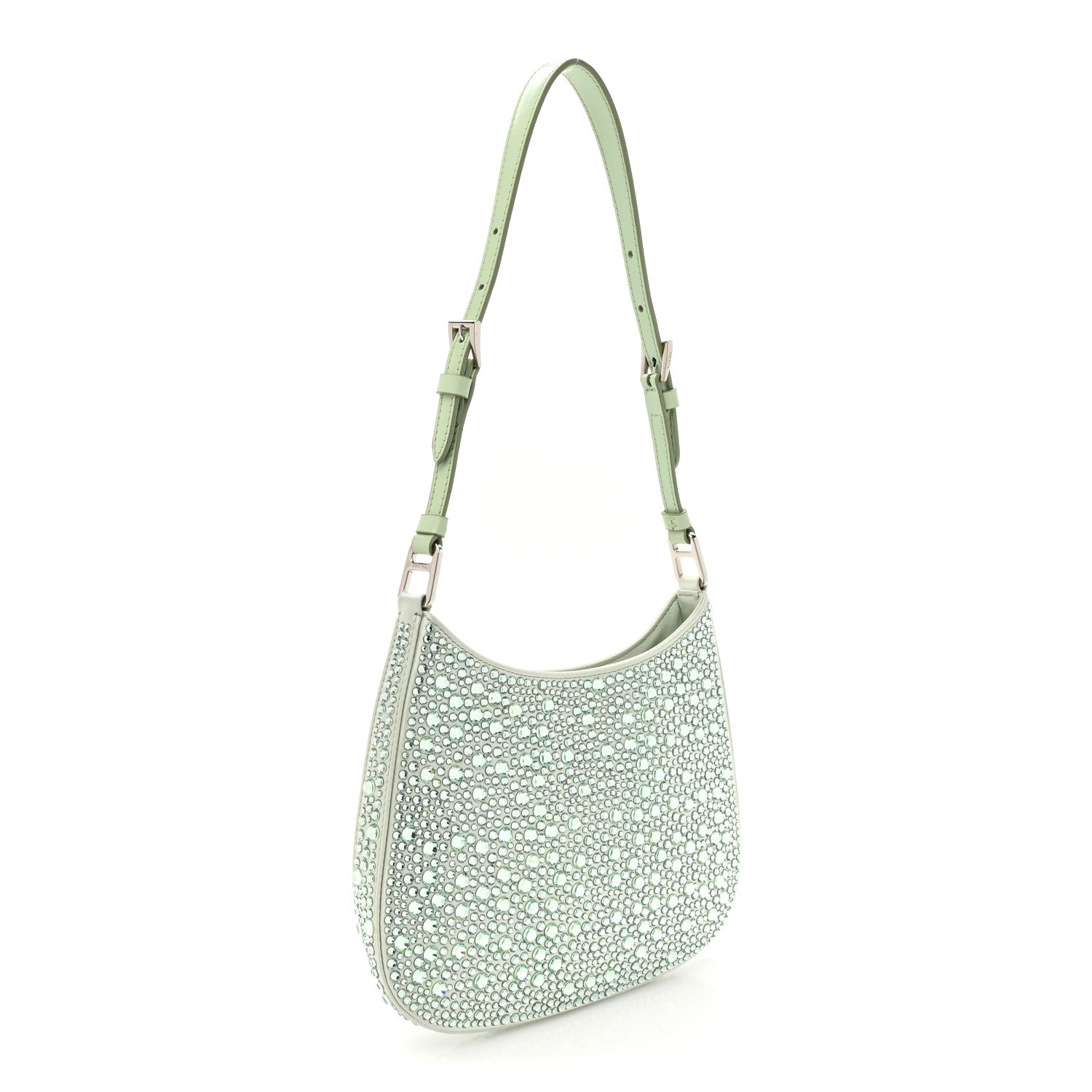 Prada Satin Crystal Cleo Adjustable Strap Shoulder Bag Acqua 2 of 9