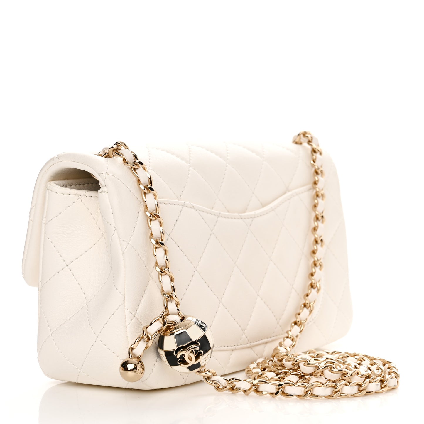 Lambskin Quilted Enamel Mini Rectangular Pearl Crush Flap White