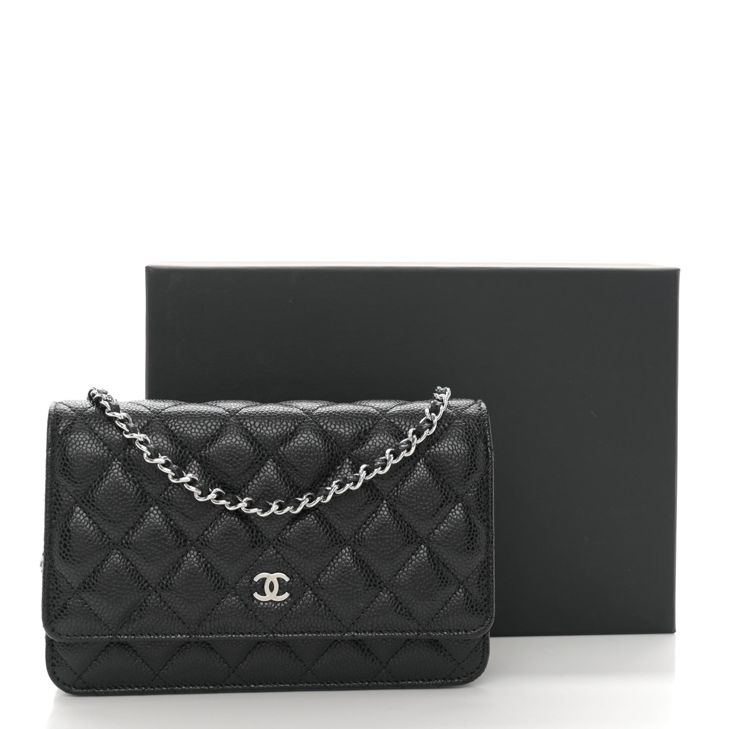 Caviar Quilted Wallet on Chain WOC Black