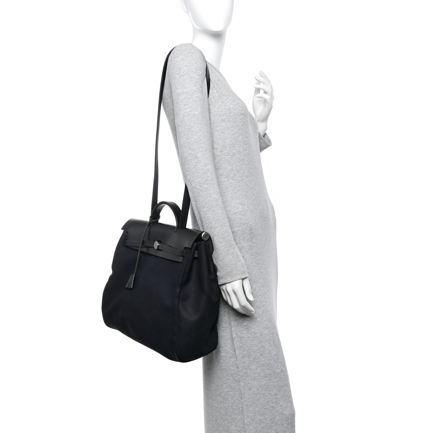 Hermes Military Toile Vache Hunter Herbag Messenger 39 Black 2 of 15