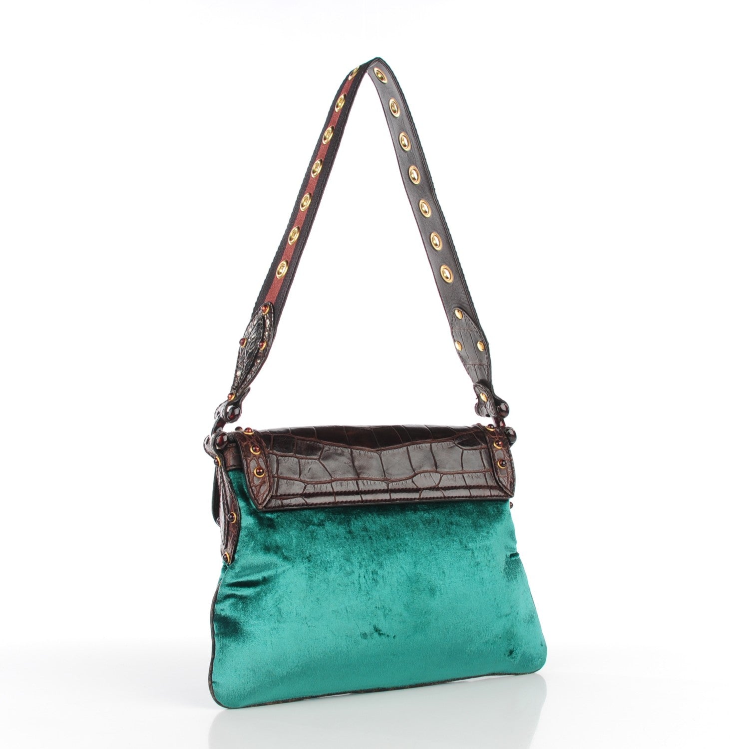 Gucci Velvet Alligator Studded Pelham Flap Bag 3 of 14
