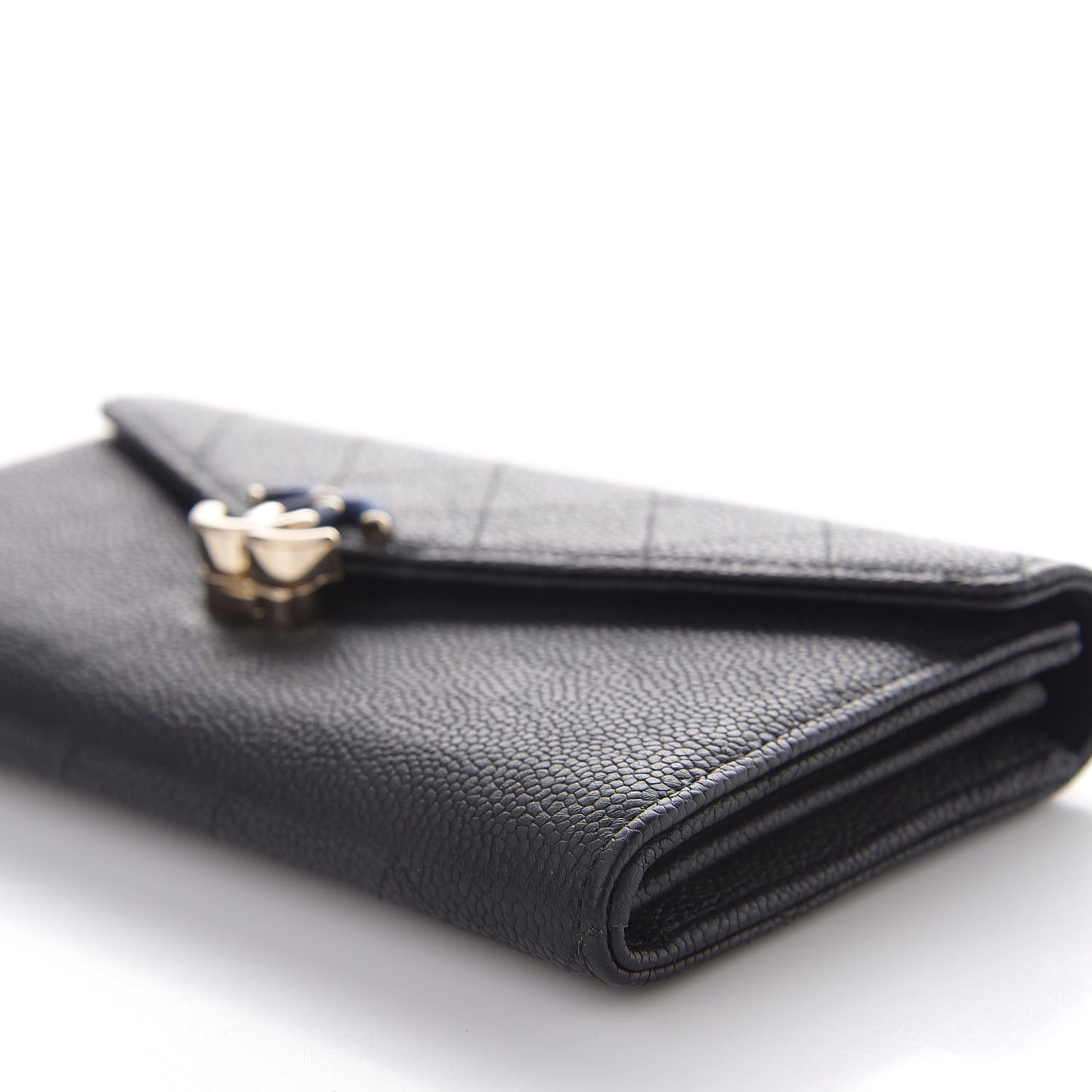 Caviar Quilted CC Box Gusset Flap Wallet Black Navy