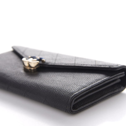 Chanel Caviar Quilted CC Box Gusset Flap Wallet Black Navy 9 of 14