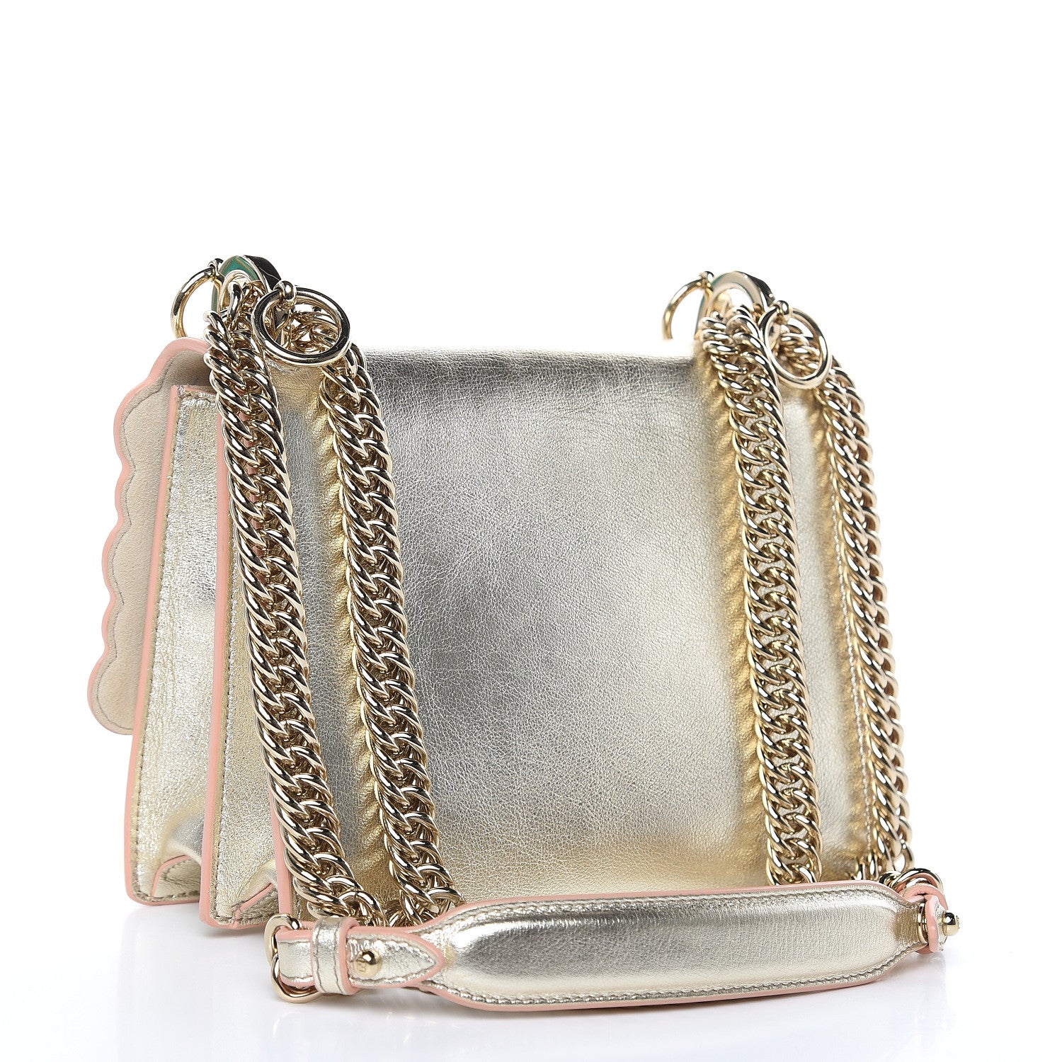Fendi Vitello Catalan Mirror Scalloped Multi Studded Small Kan I Shoulder Bag Champagne 3 of 11