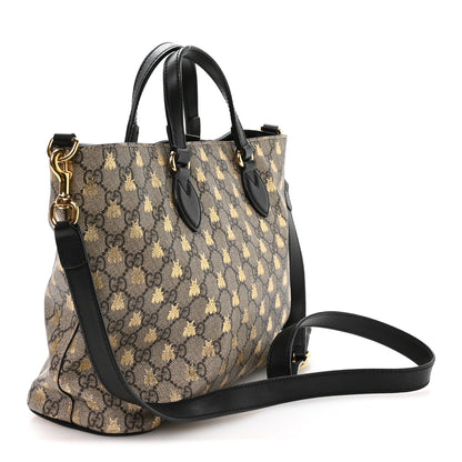 Gucci Soft GG Supreme Monogram Bees Small Crossbody Tote Beige Oro Black 3 of 10