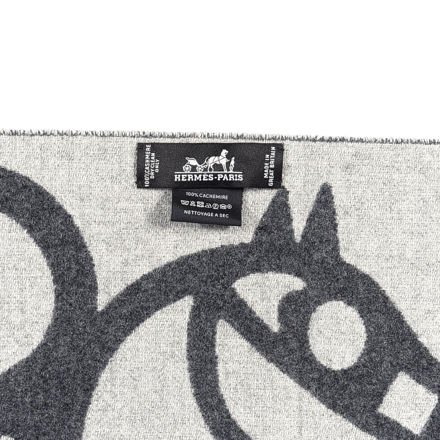 Hermes Cashmere Boucles et Camails Muffler Anthracite Gris Clair 3 of 3