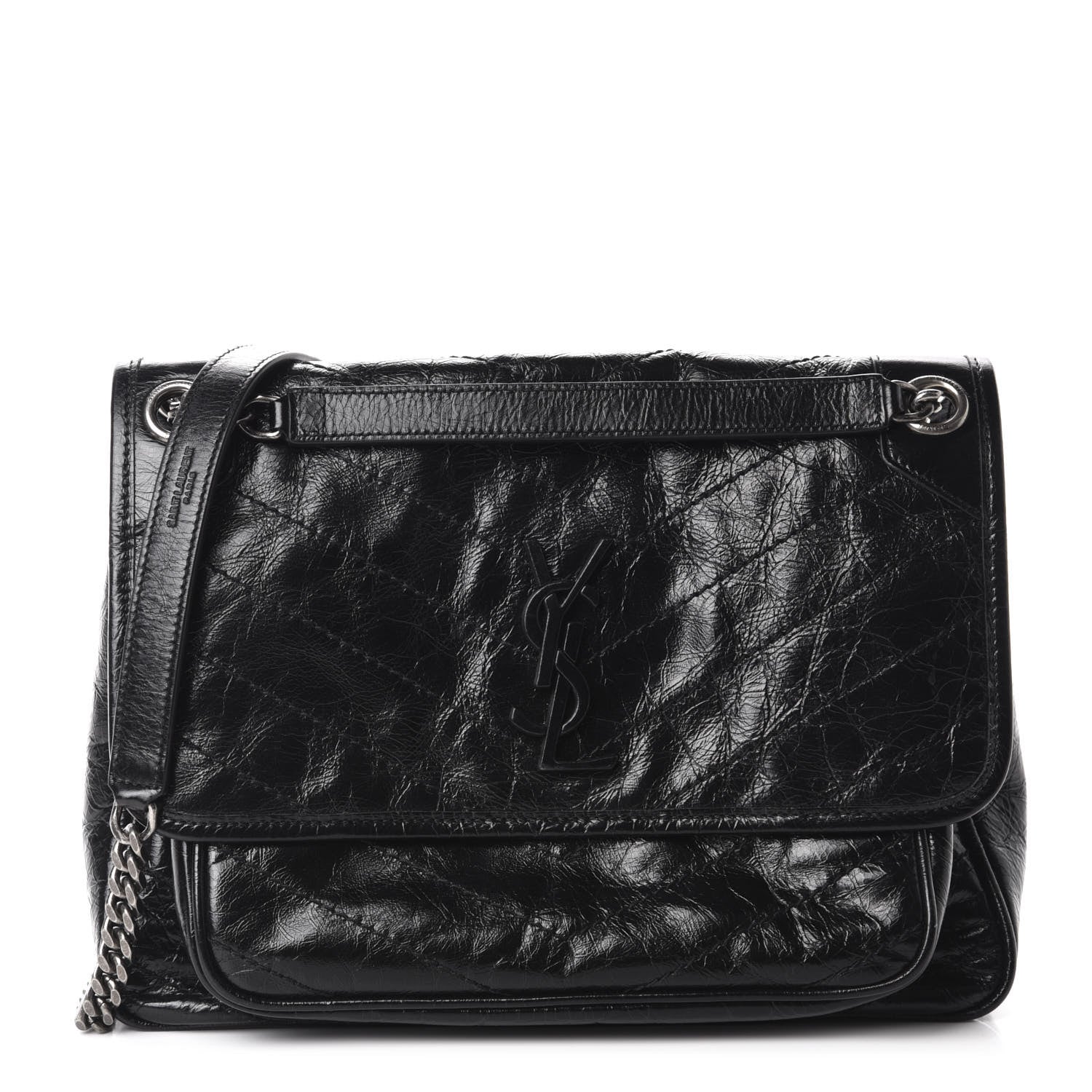 Saint Laurent Crinkled Calfskin Matelasse Monogram Baby Niki Chain Satchel Black 1 of 11