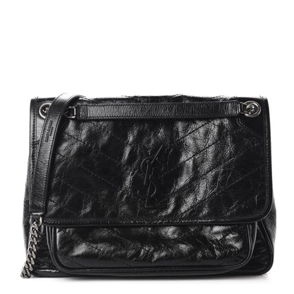 Saint Laurent Crinkled Calfskin Matelasse Monogram Baby Niki Chain Satchel Black 1 of 11