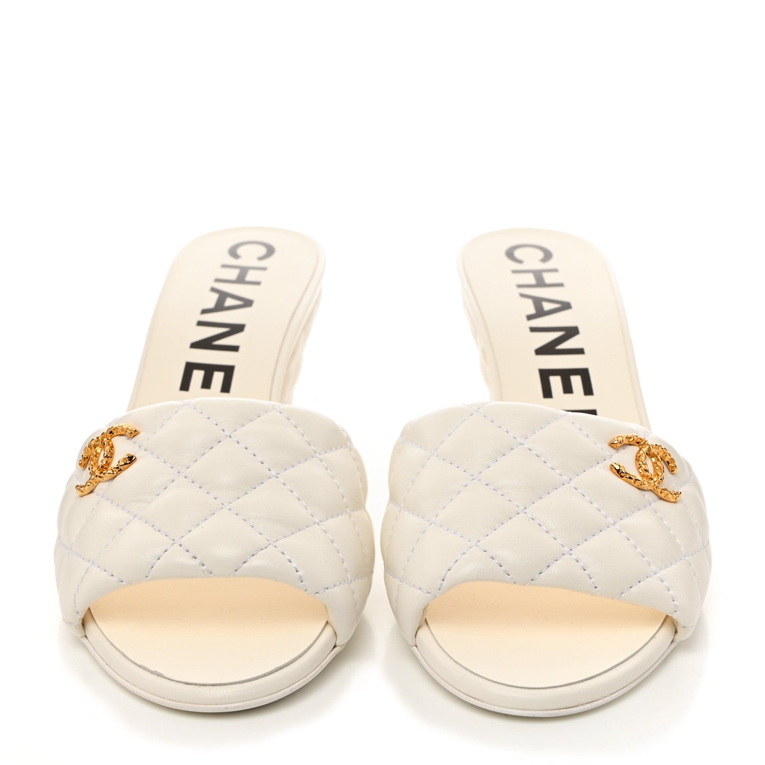 Chanel Lambskin Quilted Textured CC Mules 39.5 White 2 of 8