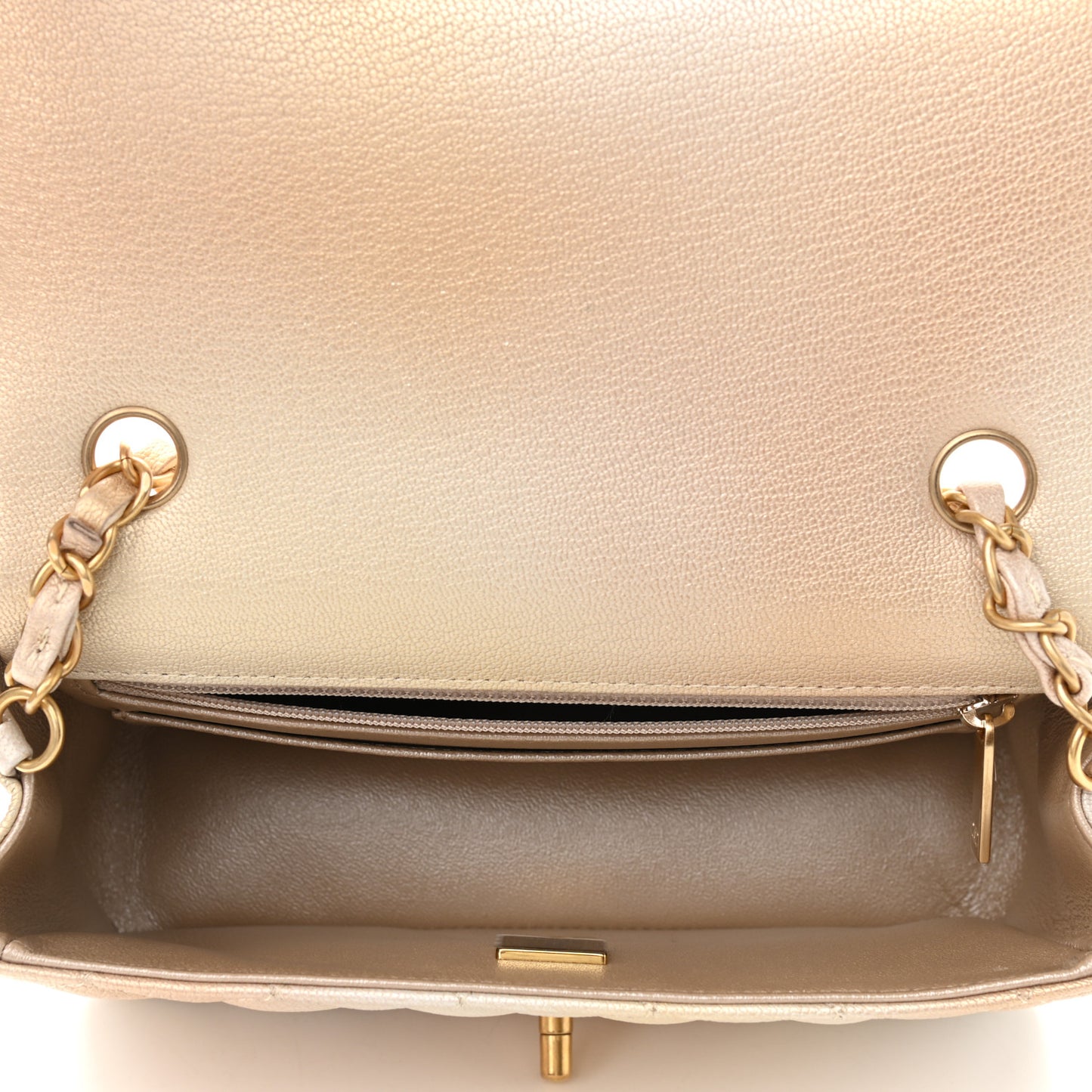 Metallic Goatskin Quilted Mini Rectangular Flap Gold