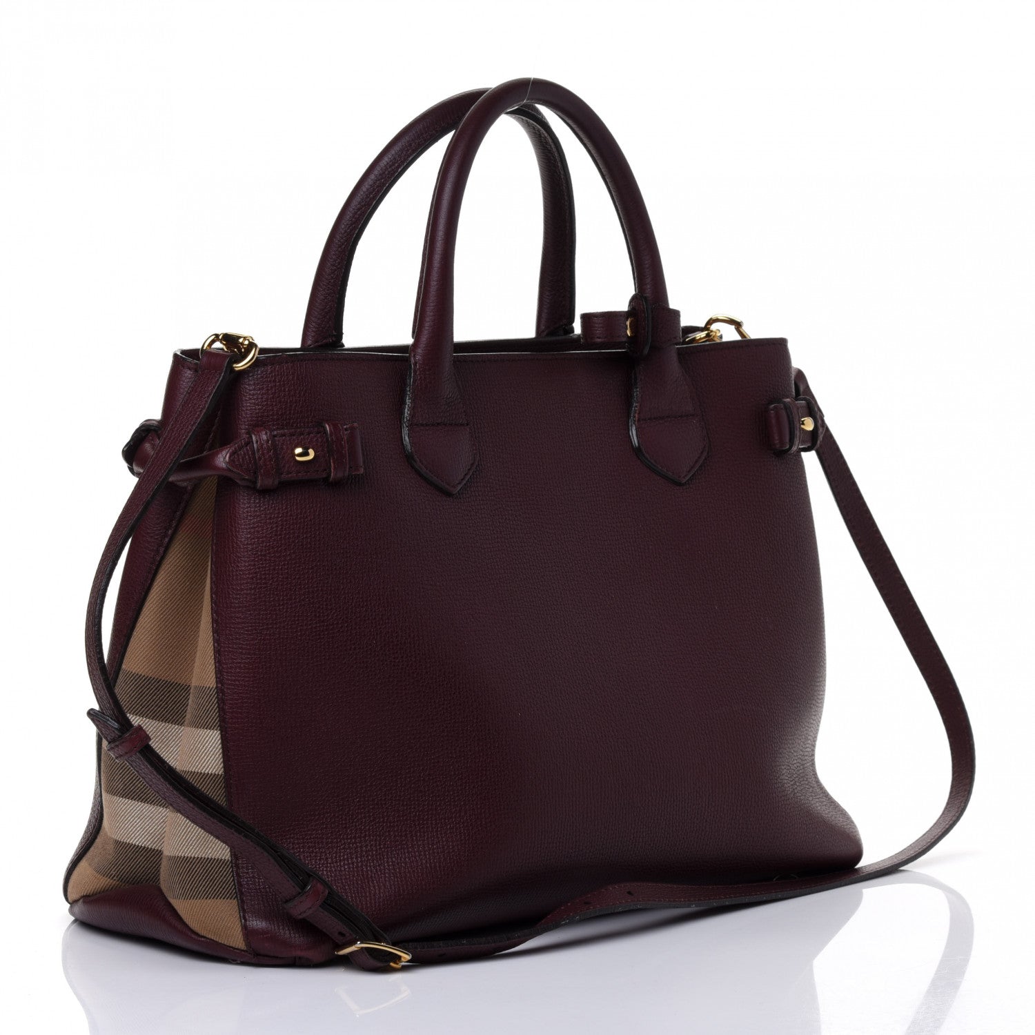 Burberry Grainy Calfskin House Check Medium Banner Tote Elderberry 3 of 4
