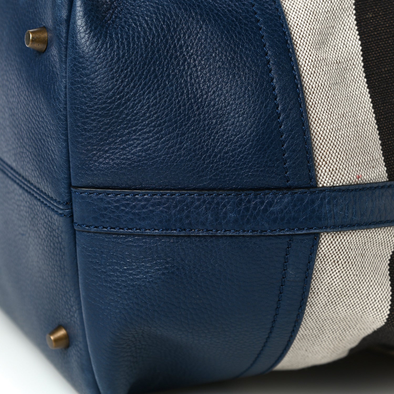 Burberry Grainy Calfskin Mega Check Tassel Heston Tote Navy 11 of 14