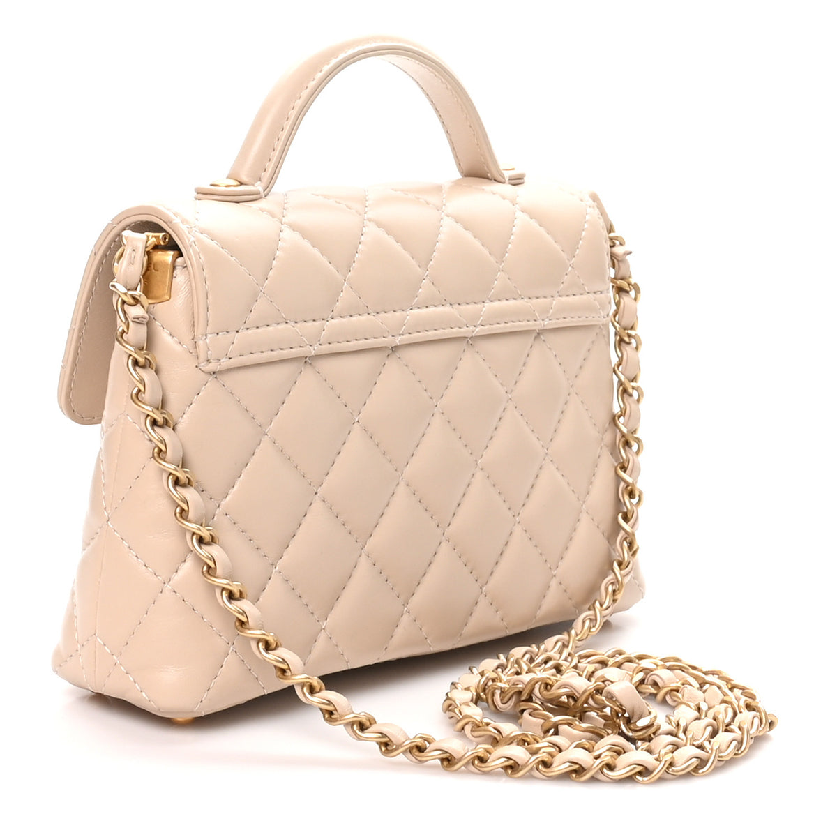 Lambskin Quilted Small Flap Top Handle Bag Beige