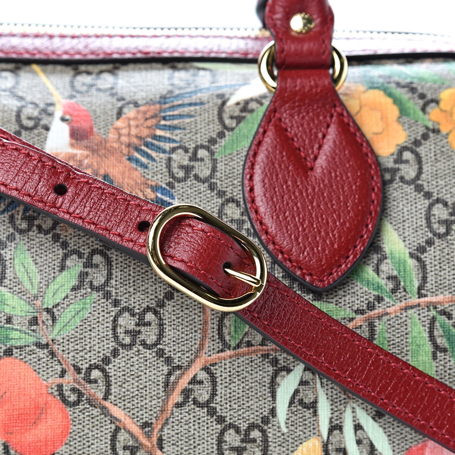 GG Supreme Monogram Tian Small Boston Beige Multicolor Red