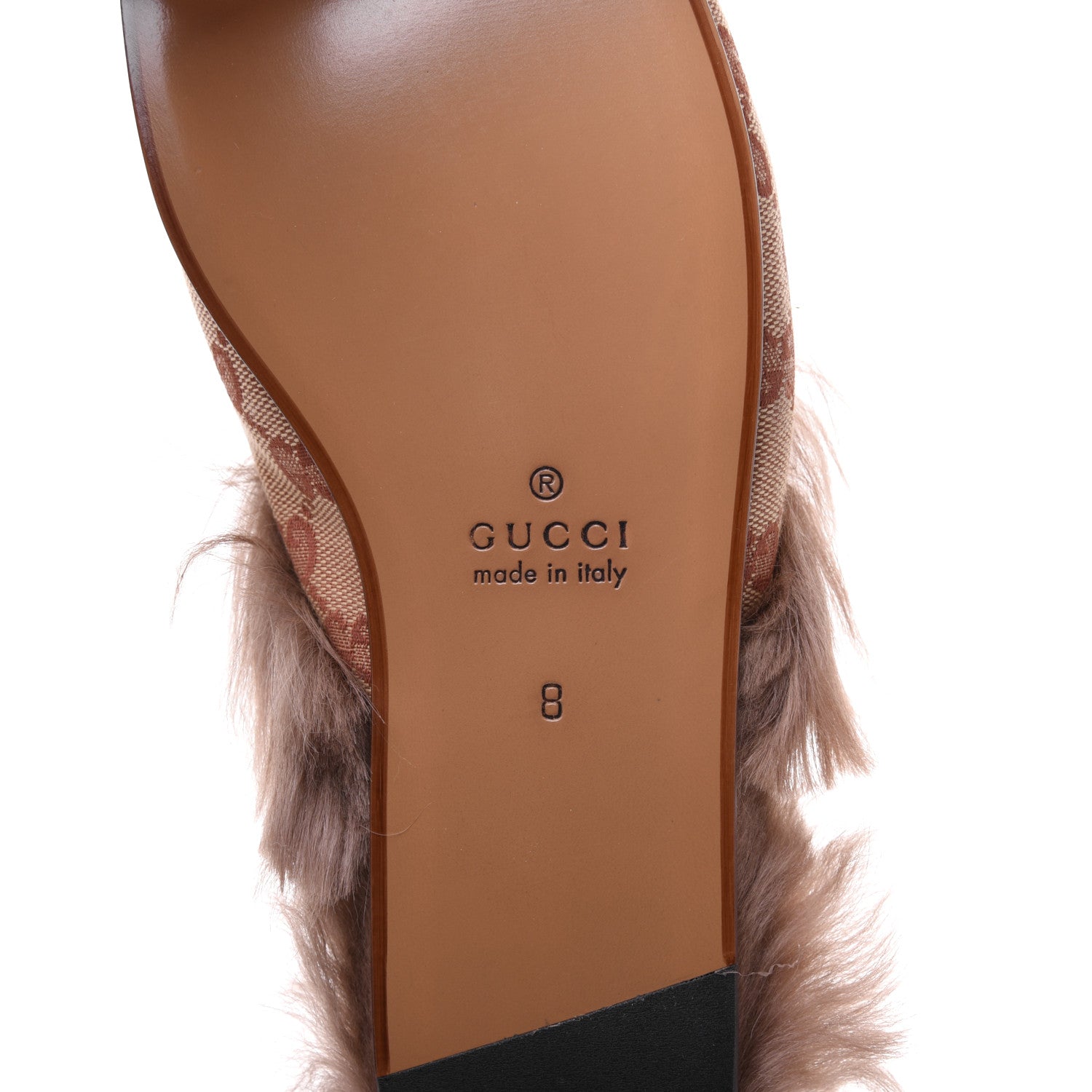 Gucci GG Monogram Fur Mens Princetown Slippers 8 Beige Ruggine Rust 6 of 9