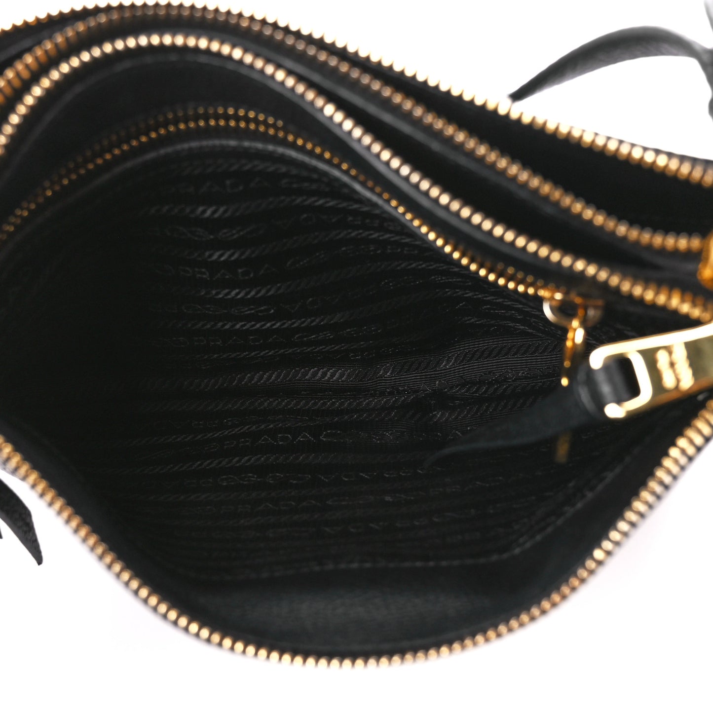Vitello Daino Double Zip Crossbody Bag Black