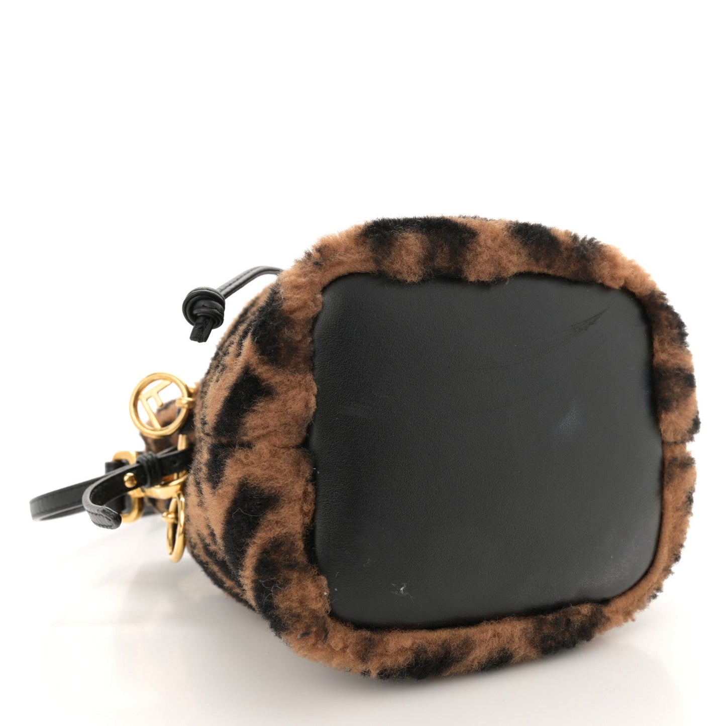 Shearling Vitello Dolce F is Fendi Macro FF 1974 Mini Mon Tresor Bucket Bag Tobacco Black