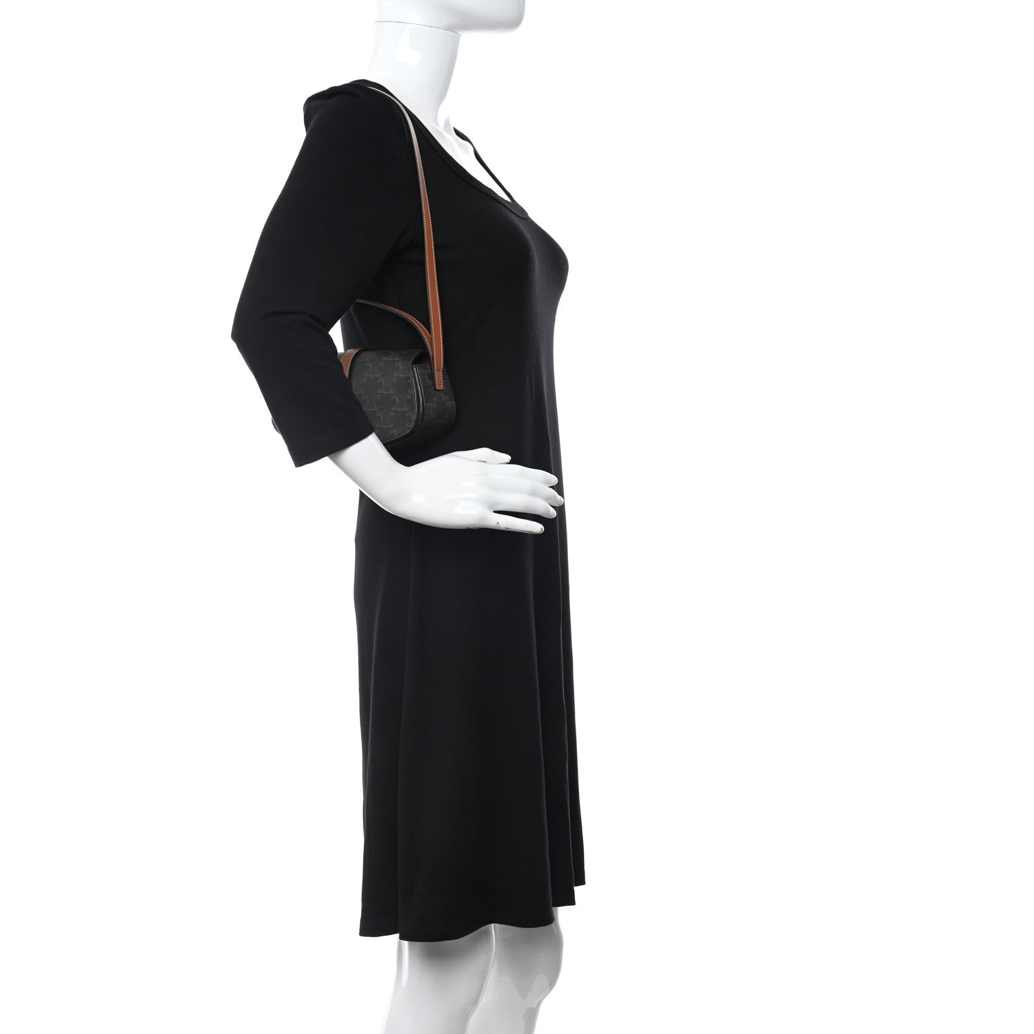 Celine Triomphe Canvas Calfskin Tabou Clutch on Strap Tan 2 of 11