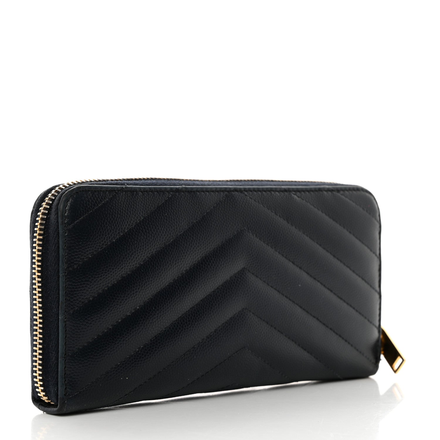 Saint Laurent Grain De Poudre Matelasse Chevron Monogram Zip Around Wallet Navy 3 of 10