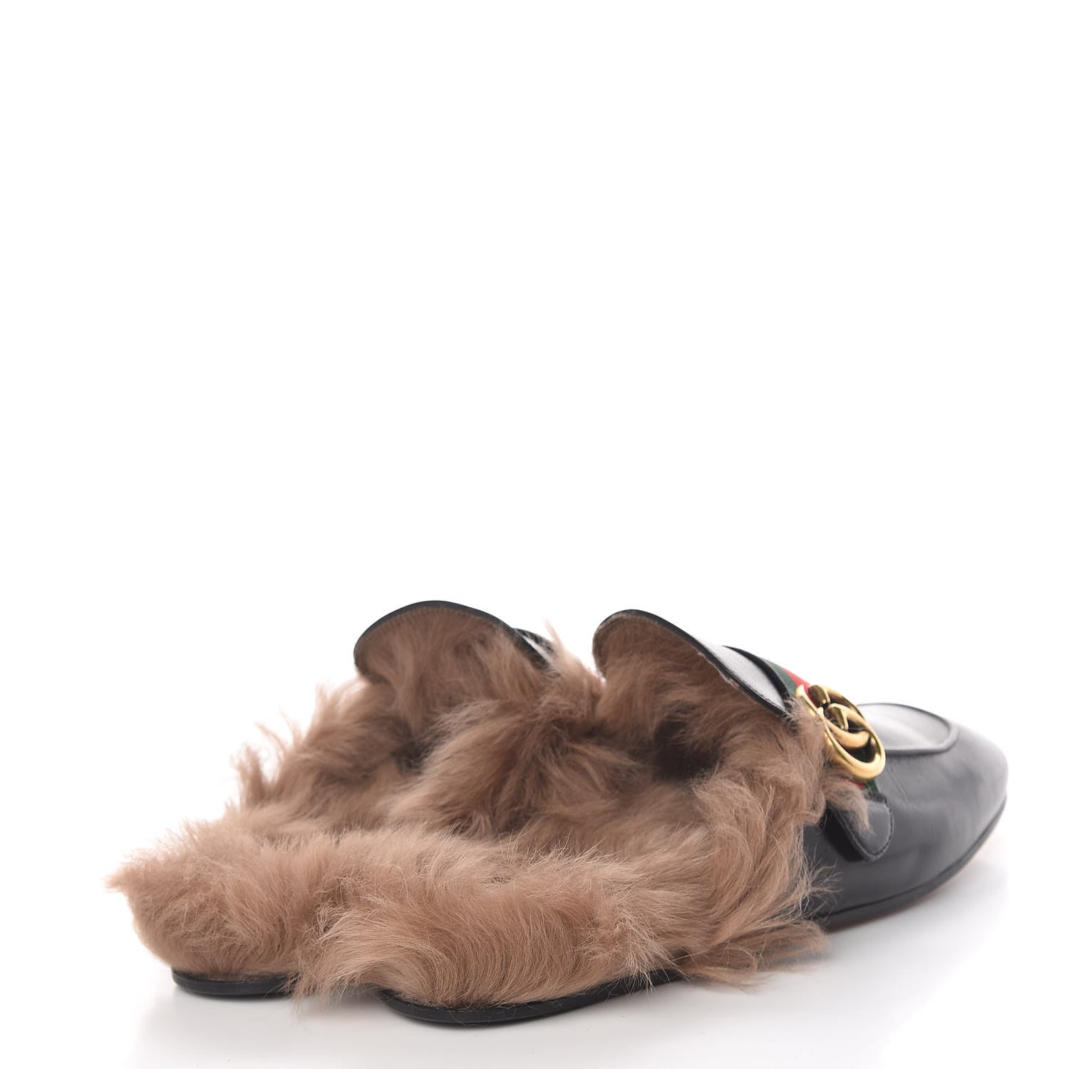 Gucci Goatskin Fur Web GG Mens Princetown Slippers 9 Cocoa 4 of 11