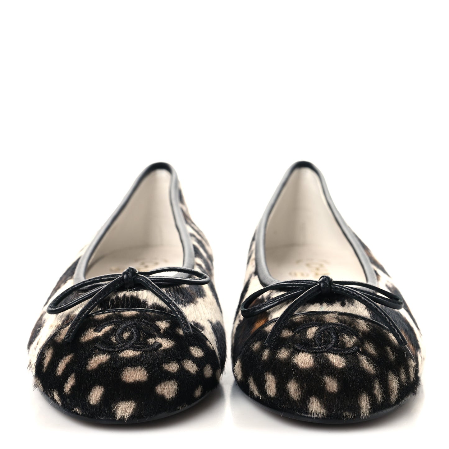 Pony Hair Calfskin Cap Toe CC Ballerina Flats 36 White Brown Black