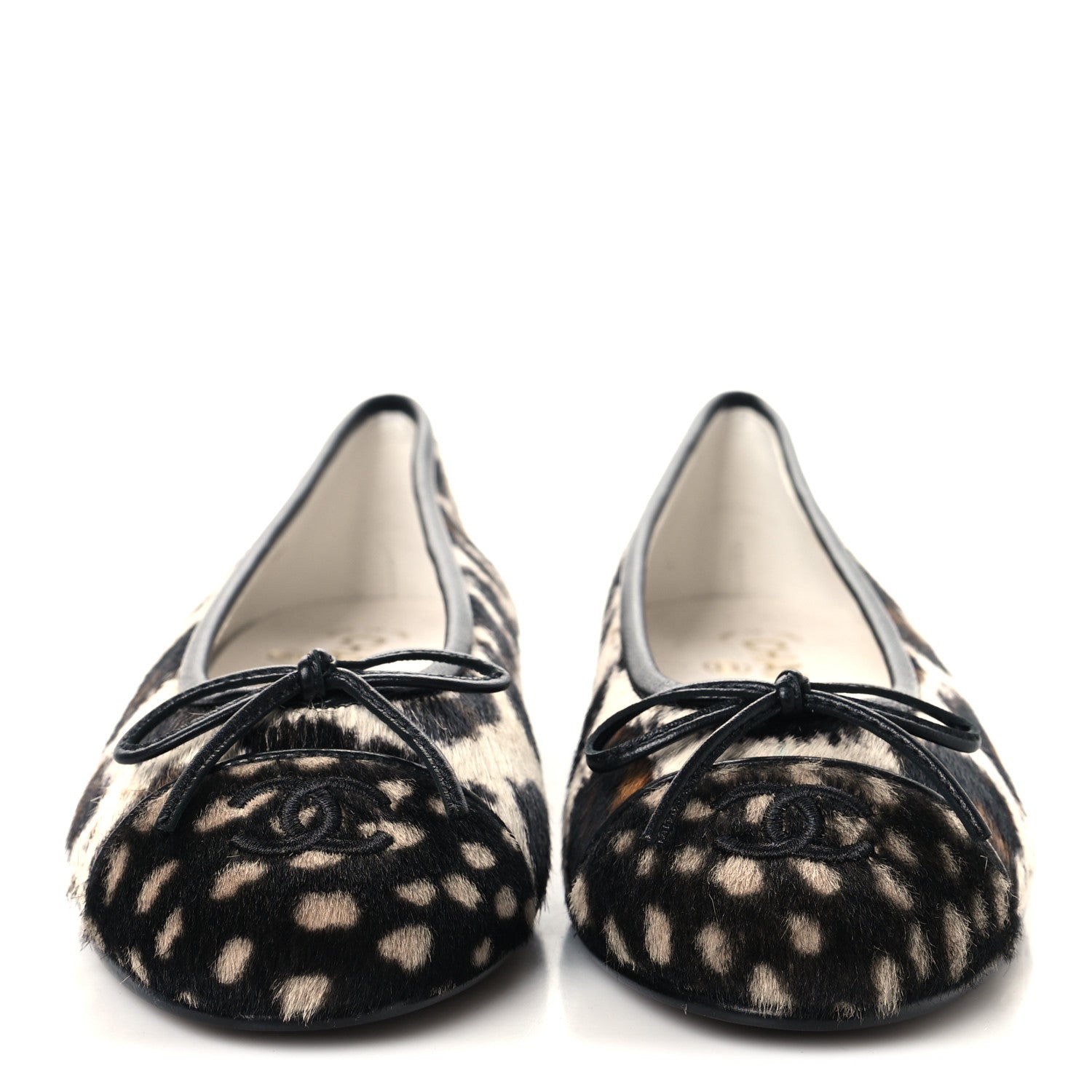 Chanel Pony Hair Calfskin Cap Toe CC Ballerina Flats 36 White Brown Black 3 of 10