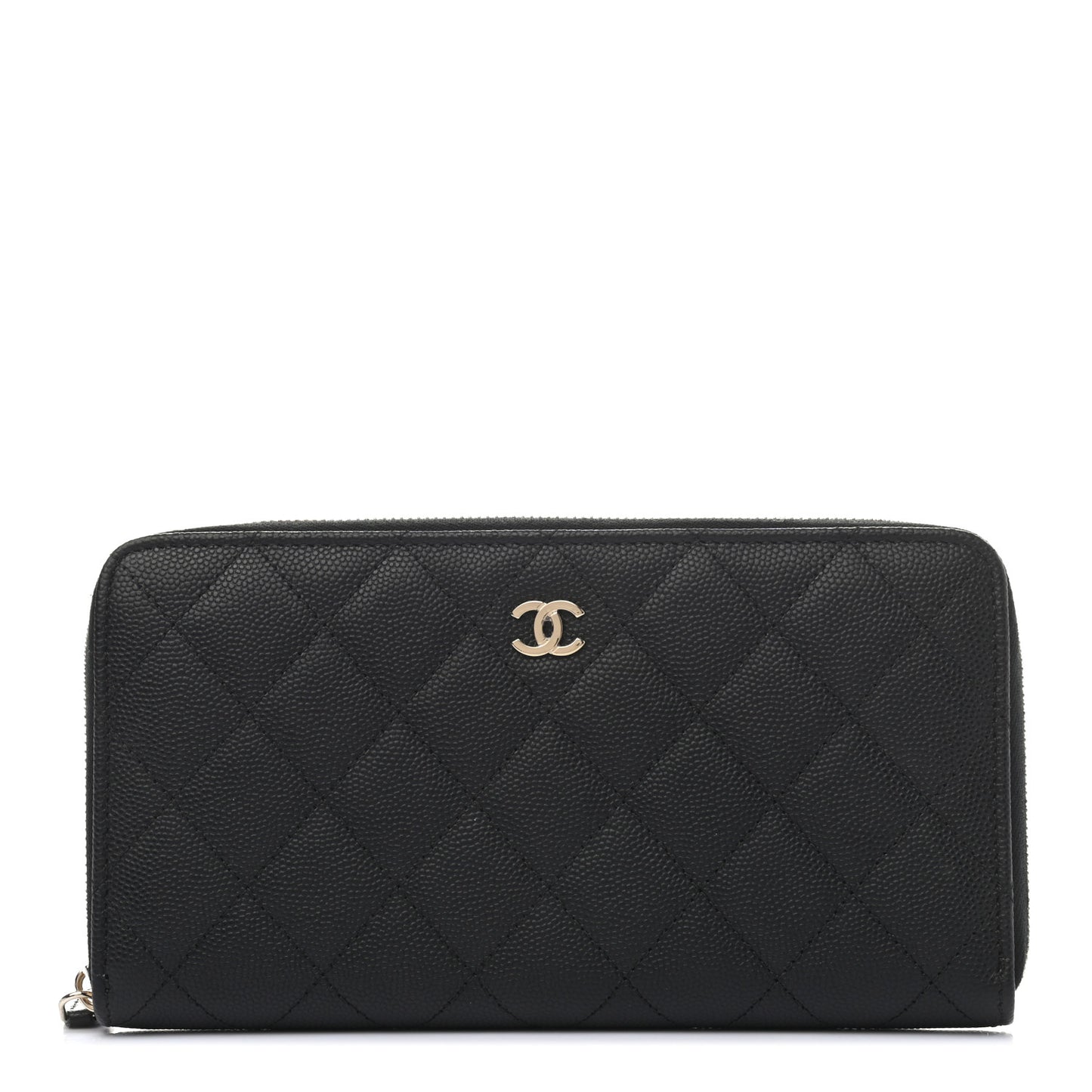 Caviar Quilted Large Gusset Zip Around Wallet Black