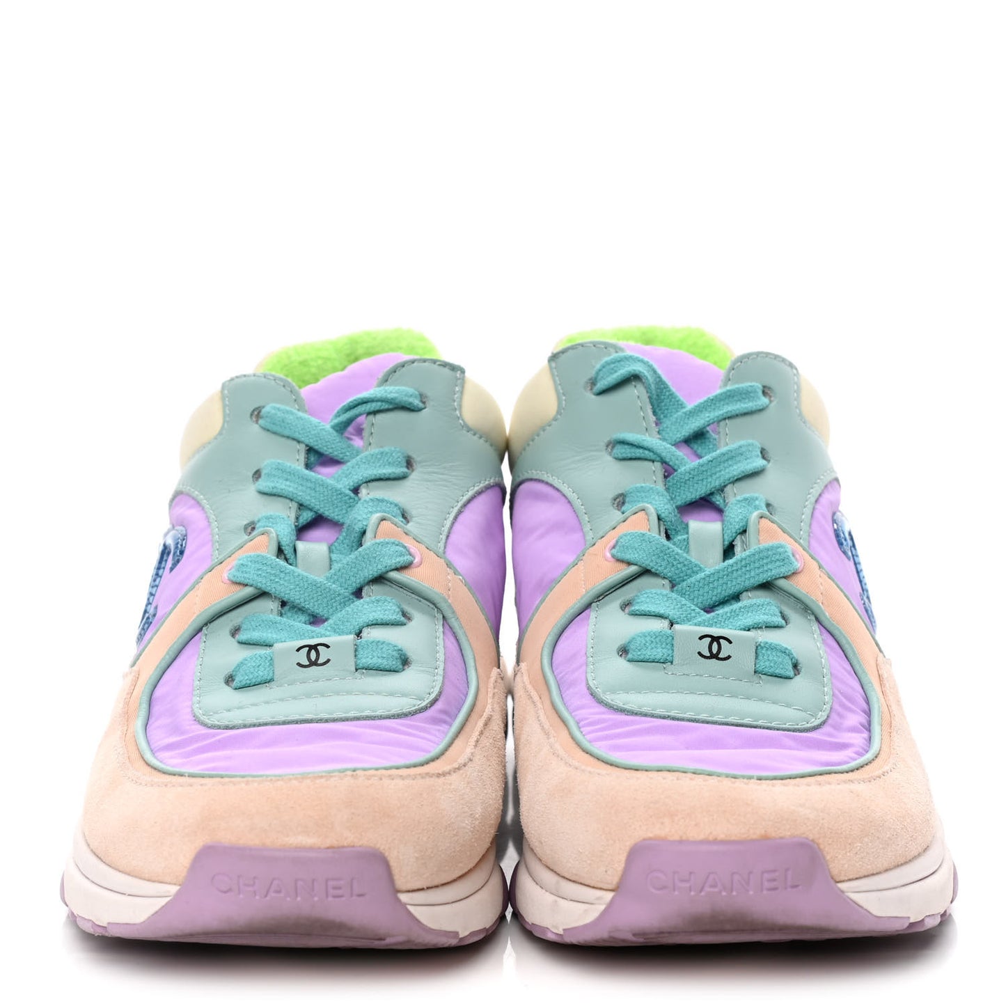 Nylon Lambskin Suede Calfskin CC Sneakers 37 Green Purple Pink