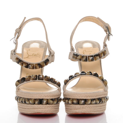 Christian Louboutin Veau Velours Cataclou 120 Wedge Sandals 36 Sable Corne 2 of 7